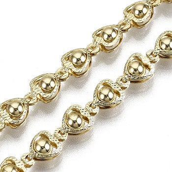 Brass Heart Link Chains, Long-Lasting Plated, Textured, Unwelded, Light Gold, 10x6x4mm