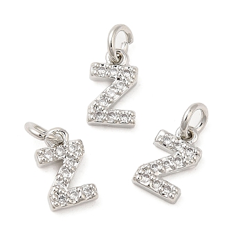 Brass Micro Pave Grade AAA Cubic Zirconia Charms, Letter Z, Cadmium Free & Nickel Free & Lead Free, Real Platinum Plated, 8x5x1.5mm, Hole: 2mm