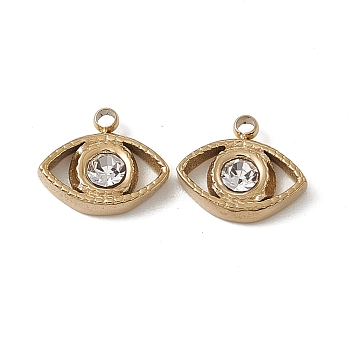Vacuum Plating 201 Stainless Steel Charms, Crystal Rhinestone Eye, Real 18K Gold Plated, 8x9.5x2.5mm, Hole: 1.2mm