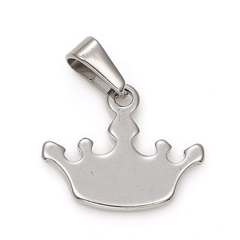 304 Stainless Steel Pendants, Crown, Stainless Steel Color, 16.5x19.5x1.5mm, Hole: 3.5x6.5mm