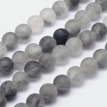 Frosted Natural Cloudy Quartz Round Beads Strands, 6mm, Hole: 1mm, about 63pcs/strand, 15.5 inch