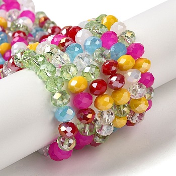 Glass Beads Strands, Faceted, Rondelle, Mixed Color, 8x6mm, Hole: 1mm, about 65~68pcs/strand, 15.7~16.1 inch(40~41cm)