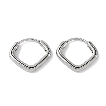 316 Surgical Stainless Steel Hoop Earrings for Women, Stainless Steel Color, Rhombus, 15.5x17.5mm