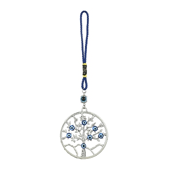 Alloy with Resin Evil Eye Pendant Decoration, with Polyester Braided Rope, Tree of Life, 172mm