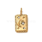 304 Stainless Steel Pendants, with Rhinestone, Rectangle, 16.5x8x4mm, Hole: 3mm(X-STAS-H243-07D-G)