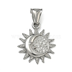 304 Stainless Steel Pendants, Sun with Moon Charm, Stainless Steel Color, 26x22x3mm, Hole: 4x9mm(STAS-D225-06A-P)