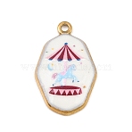 Printed 304 Stainless Steel Pendants, Polygon with Carousel Horse Charms, Colorful, Golden, 25x15.5x2.5mm, Hole: 1.7mm(SA-CBA8E58-06G)