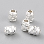 Brass Beads, Cadmium Free & Lead Free, Long-Lasting Plated, Barrel, 925 Sterling Silver Plated, 4x3mm, Hole: 1.2mm(KK-O133-300B-S)