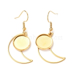 201 Stainless Steel Earring Hooks, with Flat Round Cabochon Settings, Moon, Golden, Tray: 12mm, 44mm, 22 Gauge, Pin: 0.6mm(STAS-C030-24G)