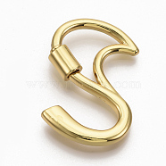 Brass Screw Carabiner Lock Charms, for Necklaces Making, Real 18K Gold Plated, Nickel Free, Letter.S, 31.5x20.5x2.5mm(KK-T046-001G-S-NF)