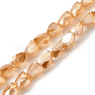 Transparent Electroplate Glass Beads Strands, Faceted, Triangle, Light Salmon, 7x5.5~6x5.5~6mm, Hole: 1.2mm, about 79~80pcs/strand, 22.60''(57.4cm)(EGLA-I017-02-PL01)