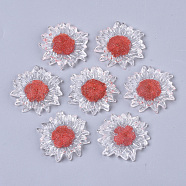 Transparent Clear Epoxy Resin Cabochons, with Dried Flower Inside, Flower, Orange Red, 32~35x6mm(CRES-N025-02F)