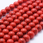 Synthetic Turquoise Beads Strands, Round, Red, 12mm, Hole: 1mm, about 30~34pcs/strand, 15.5 inch(39.5cm)(G-F531-12mm-J02)