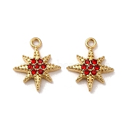 304 Stainless Steel Rhinestone Charms, Real 14K Gold Plated, Star Charm, Light Siam, 11.5x9.5x2mm, Hole: 1mm(STAS-L022-304G-01)