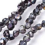 Electroplate Glass Beads Strands, Half Plated, Faceted, Heart, Black Plated, 6.5~7x7~7.5x5~6mm, Hole: 1.5mm, about 78~80pcs/strand, 18.9 inch~19.3 inch(48~49cm)(EGLA-L017-HP-A04)
