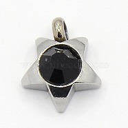 201 Stainless Steel Rhinestone Star Charm Pendants, Grade A, Faceted, Jet, 9x8x3mm, Hole: 1mm(RB-M030-01H)