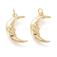 Brass Pendants, with Jump Rings, Long-Lasting Plated, Moon, Golden, 20.5x12x2.5mm, Hole: 3mm(ZIRC-I044-43G)