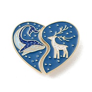 Valentine's Day Couple Alloy Brooches, Split Enamel Pins, Heart with Whale and Deer, 35x40.5mm(JEWB-A025-04E)