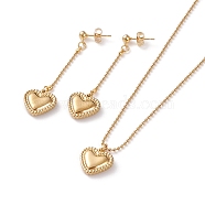 Pendant necklaces & Dangle Earrings Jewelry Sets, with 304 Stainless Steel Ball Chains & Stud Earring Findings, Heart, Golden, 18.11 inch(46cm), 55mm, Pin: 0.7mm(SJEW-JS01170)
