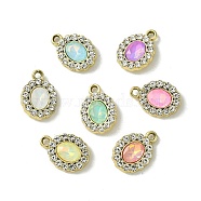 UV Plating Alloy with Mixed Color Glass Rhinestone Pendants, Oval, Golden, 17.5x12x3.5mm, Hole: 2mm(FIND-B039-06G)