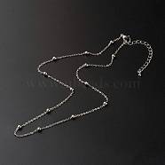 Brass Satellite Chain Necklaces, with 304 Stainless Steel Lobster Claw Clasps and Chain Extender, Stainless Steel Color, 45.3x0.15cm(NJEW-JN03558-01)