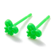 Eco-Friendly Plastic Stud Earrings, Bowknot, Lime Green, 4.5x5x2mm, Pin: 0.8mm(EJEW-H120-01B)