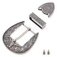 WADORN Belt Zinc Alloy Buckle Sets, include Roller Buckle, Rectangle Silder Charm, Triangle Zipper Stopper and Screw, Antique Silver, 75.5x75x12.5mm, 1 set/box(FIND-WR0011-02AS)