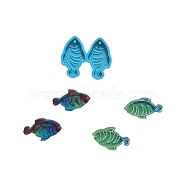 Fish Shape Pendant Silicone Molds, Resin Casting Molds, for UV Resin & Epoxy Resin Jewelry Making, Sky Blue, 40x48x4.5mm, Hole: 2mm, Inner Diameter: 37x21mm(DIY-M034-07)