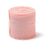 Polyester Chiffon Ribbon, Raw Edge Ribbon for DIY Jewelry Making, Gift Packaging, Pink, 1-1/2 inch(38mm), about 7.11 Yards(6.5m)/Roll(HULI-PW0002-053E)