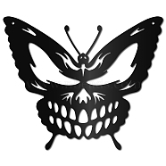 Iron Wall Hanging Decoration, with Screws, Metal Wall Art Ornament for Home, Butterfly with Skull Pattern, Electrophoresis Black, 250x300x1mm(HJEW-WH0013-081)