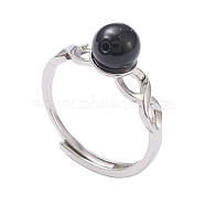(Jewelry Parties Factory Sale)Adjustable Brass Finger Rings, with Lampwork Beads, Round, Platinum, Black, Size 6, Inner Diameter: 17mm(RJEW-K231-A04)
