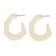 Large C-shape Stud Earrings for Girl Women, Open Hoop Earrings, Cellulose Acetate Half Hoop Earrings, Wheat, 42.5x4mm, Pin: 0.7mm(KY-Q058-081C)