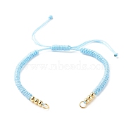 Adjustable Braided Polyester Cord Bracelet Making, with 304 Stainless Steel Jump Rings, Round Brass Beads, Light Blue, 7-1/8 inch(18cm)(AJEW-JB01109-04)