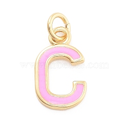 Rack Plating Brass Pendants, with Enamel and Jump Ring, Cadmium Free & Lead Free, Long-Lasting Plated, Real 18K Gold Plated, Letter, Letter C, 12x7x1mm, Hole: 2.5mm(KK-C065-02C-G)