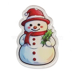 Christmas Theme Acrylic Pendants, Snowman, 40x22x2mm, Hole: 1.6mm(OACR-R003-01A-02)