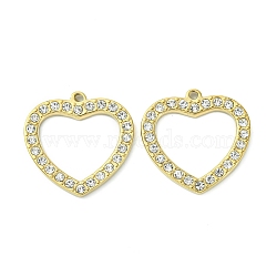 Real 14K Gold Plated 304 Stainless Steel Pendants, with Rhinestone, Heart Charms, Crystal, 24.5x24.5x2.5mm, Hole: 1.6mm(STAS-L269-009G-01)