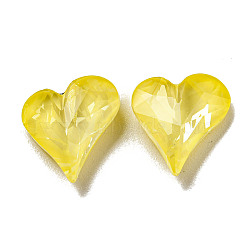 Glass Rhinestone Cabochons, Point Back & Back Plated, Faceted, Heart, Jonquil, 12x12x5mm(RGLA-G021-05B-213DE)