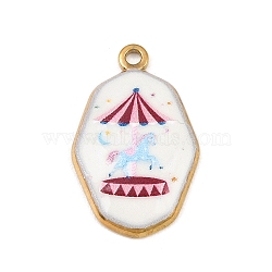 Printed 304 Stainless Steel Pendants, Polygon with Carousel Horse Charms, Colorful, Golden, 25x15.5x2.5mm, Hole: 1.7mm(SA-CBA8E58-06G)