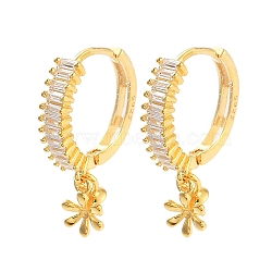 925 Sterling Silver Cubic Zirconia Hoop Earring Findings, with Flower Charms and Pinch Bails, for Half Drilled Beads, with S925 Stamp, Real 18K Gold Plated, 22 Gauge, 13.5x13mm, Pin: 0.6mm(EJEW-B038-13G)