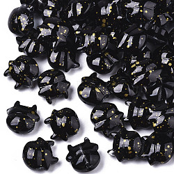 Transparent Spray Painted Glass Beads, with Gold Foil, Cow, Black, 11.5x12x6mm, Hole: 1mm(DGLA-R052-001-E01)