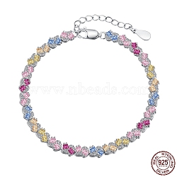 Anti-Tarnish Rhodium Plated 925 Sterling Silver Link Chain Bracelet, Colorful Cubic Zirconia Tennes Bracelet, Trapezoid, 6-5/8 inch(16.9cm)(BJEW-Z017-01B)