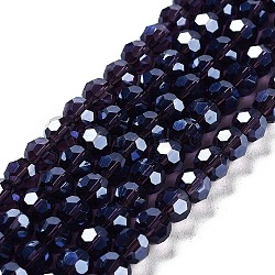 Electroplate Transparent Glass Beads Strands, Faceted(32 Facets), Round, Pearl Luster Plated, Indigo, 6mm, Hole: 1mm, about 98~100pcs/strand, 20.39~20.59 inch(51.8~52.3cm)(EGLA-A035-T6mm-A15)