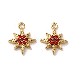 304 Stainless Steel Rhinestone Charms, Real 14K Gold Plated, Star Charm, Light Siam, 11.5x9.5x2mm, Hole: 1mm(STAS-L022-304G-01)