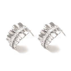 Brass Micro Pave Cubic Zirconia Studs Earrings Findings, Platinum, 16x12mm, Hole: 1.2mm, Pin: 11x0.7mm(KK-K371-25P)