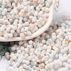 Baking Paint Glass Seed Beads, Round Hole, Peanut, Orange, 6~6.5x3~3.5x3~3.5mm, Hole: 1~1.2mm, about 4500pcs/pound(SEED-F005-01A-04)