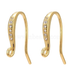 925 Sterling Silver Earring Hooks, with 925 Stamp, with Cubic Zirconia, Real 18K Gold Plated, 14x2x2mm, Hole: 1mm, 20 Gauge, Pin: 0.8mm(STER-K168-108G)