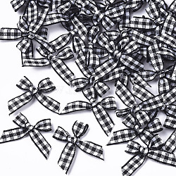Handmade Woven Costume Accessories, Tartan Pattern Ribbon Bowknot, Black, 22~26x25~35x2~5mm(X-WOVE-TAC0002-001A)