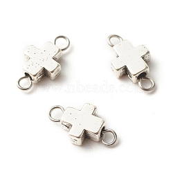 Tibetan Style Alloy Connector Charms, with 304 Stainless Steel Loops, Religion, Cross, Antique Silver & Stainless Steel Color, 14.5x8x3.5mm, Hole: 2mm(PALLOY-JF01362-03)