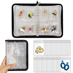 Transparent PVC Jewelry Organizer Storage Zipper Bags, 10-Page Jewelry Storage Album, with 80Pcs PVC Anti Oxidation Zip Lock Bags, Black, 25x18cm(PW-WG2C04D-01)