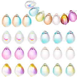 112pcs 7 colors Electroplate Transparent Glass Charms, Teardrop, Mixed Color, 14x10mm, Hole: 1.2mm, 16pcs/color(GLAA-AR0001-45)